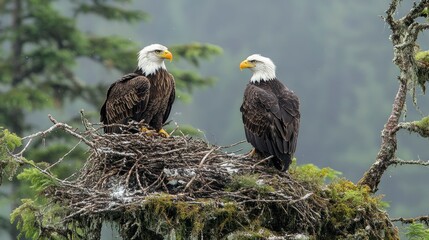 Majestic Bald Eagles in Coastal Nest
