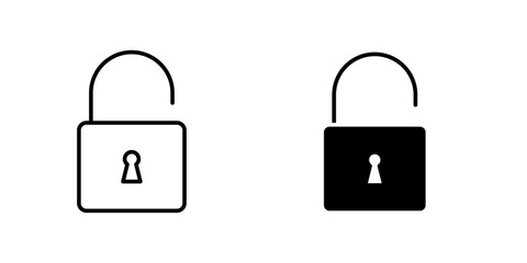 Unlock icon symbol collection on white background.