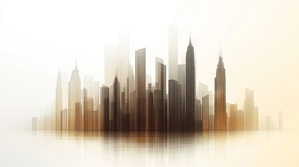 Fototapeta premium A minimalist city skyline designed in a detailed graphic style, where buildings are reduced to essential geometric forms with subtle gradient coloring. 