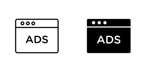 Ad icon symbol collection on white background.