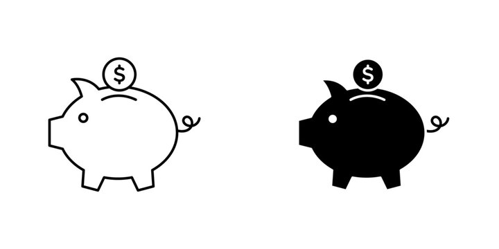 Piggy bank icon symbol collection on white background.