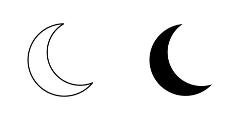 Moon icon symbol collection on white background.