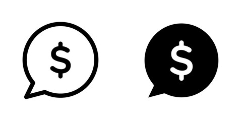 Comment dollar icon symbol collection on white background.