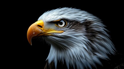 Fototapeta premium Majestic Bald Eagle Portrait Against Black Background