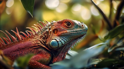 Fototapeta premium Close up of a colorful iguana lizard in the wild