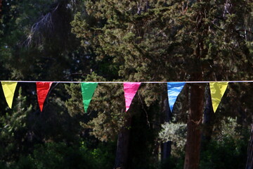 A flag flutters in the wind in a city park in Israel.