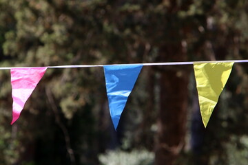 A flag flutters in the wind in a city park in Israel.