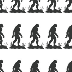 Epic Bigfoot Silhouette Vector Collection Featuring Forest, Mountain, and Mythical Cryptid Scenes in Minimalist Black Style
