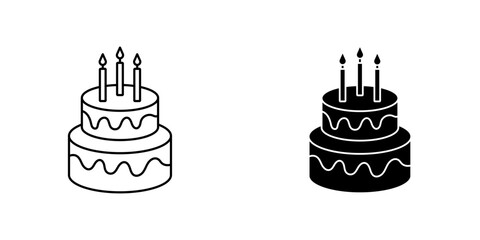 Cake birthday icon symbol collection on white background.