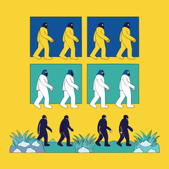 Epic Bigfoot Silhouette Vector Collection Featuring Forest, Mountain, and Mythical Cryptid Scenes in Minimalist Black Style