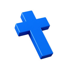 Obraz premium Christian cross blue ,plastic style icon 3d rendering isolated on white background ,PNG transparent.