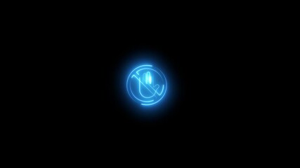 Neon effect stop road sign with hand icon animation isolated on black background .Stop symbol. Glowing Hand forbidden sign animation.