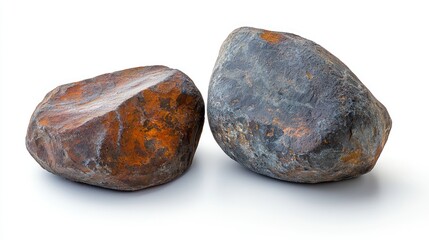 Aged and sunburnt large desert stones on a white studio background