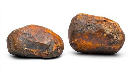 Aged and sunburnt large desert stones on a white studio background