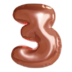 Number three foil balloon in copper color