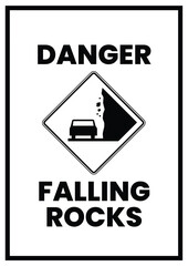 Danger Falling Rocks Sign Cautionary Roadside Notice Safety Symbol Graphic Illustration Driving Hazard