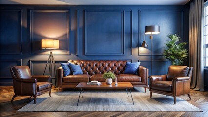Modern Luxury Living Room with Leather Sofa and Stylish Décor