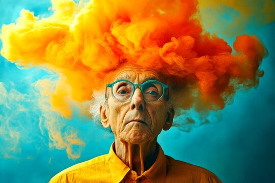 Elder isolation. Metaphorical neuropathy awareness of a growing old. Fragile elderly. Aging and disease. Old woman sickness. Neuropathy - concern in old age: abstract image of mental state.