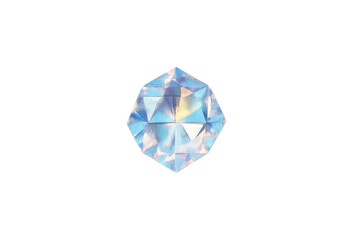 A cut diamond with multiple facets reflecting light in various colors.