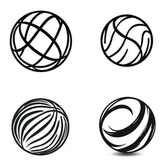 Abstract Sphere Set Black Shape Round Ball Silhouette on Transparent Background