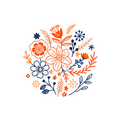 Whimsical Floral Circle Design in Orange and Blue