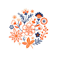 Colorful Hand-Drawn Floral Composition in Circle Frame