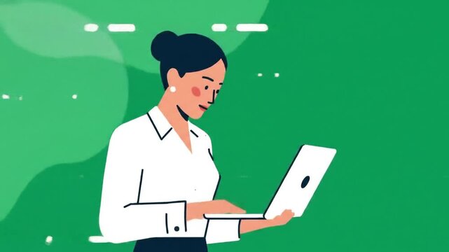 Woman Typing on Laptop Illustration Animated Background