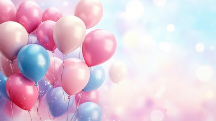 Pastel Pink and Blue Balloons Floating on a Dreamy Background