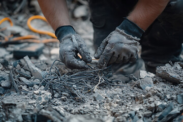 Obraz premium Hands Sorting Through Debris and Wires