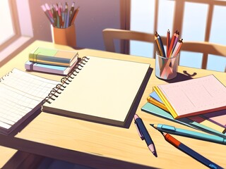 notebook and pencils