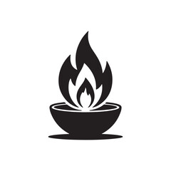 Black Diya Flame Icon in Minimal Vector Style for Diwali and Cultural Use