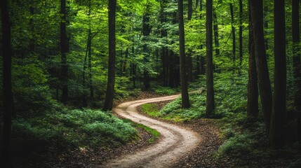 Fototapeta premium Serene Forest Path: A Winding Road Through Lush Greenery