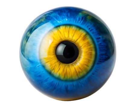 A blue and yellow eyeball isolated on white background PNG - Powered by Adobe