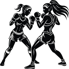 Fototapeta premium Powerful Women Boxers Silhouette Illustration of Female Boxing Match