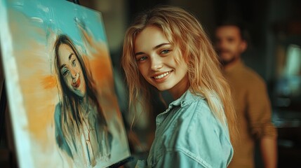 create lasting memories: a young couple painting together for valentine's day - perfect for a sports-themed room poster!