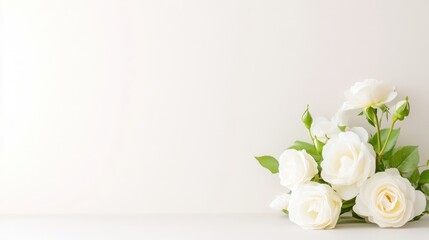 Delicate white roses on a plain background