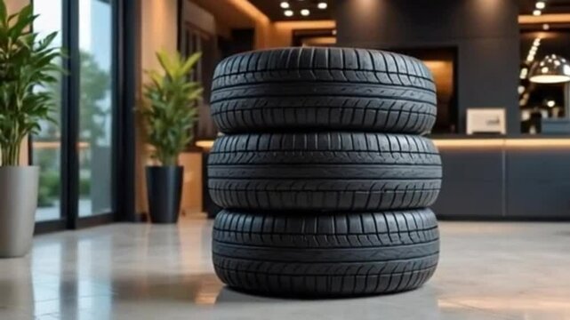 New tire stack in warehouse Car Tire Performance - 4K Resolution