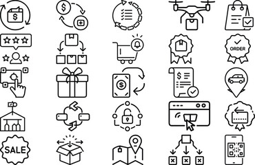 E-commerce & Logistics Vector Icons Set - Editable Line Art for Online Shopping & Delivery