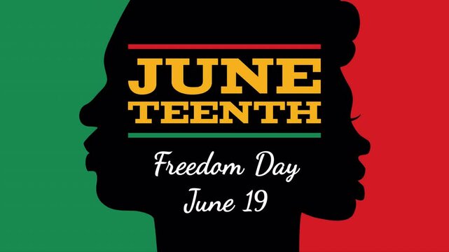 Juneteenth Freedom day June 19 african american independence day   man and woman sillhouettes animated banner 4k video footage 