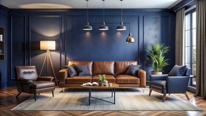 Modern Living Room Design with Blue Walls and Stylish Furniture