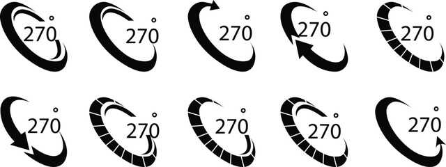 Obraz premium Angle 270 degrees icon set Rotation Degree icons Flat vector, geometric mathematical angle radian of 270 rotation arrow symbol, isolated on transparent background, used for mobile app, web page or ui