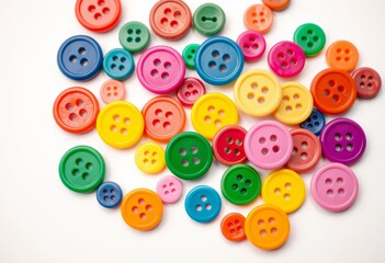 Fototapeta premium Vibrant colored sewing buttons isolated on white background, fashion buttons, assorted buttons