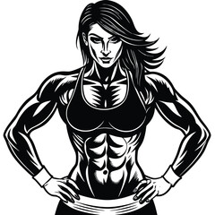 Fototapeta premium Strong Female Athlete Powerful Black and White Illustration
