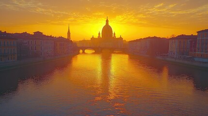 Fototapeta premium sunset over the river vltava