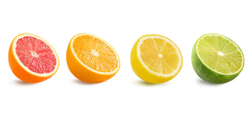 Fototapeta premium Set of citrus fruits with half isolated on white background