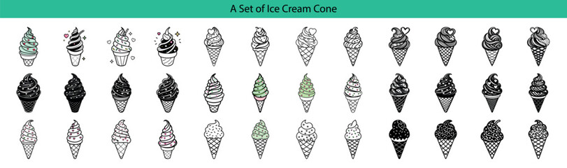 Ice Cream Cone Collection, Illustration, Sweet Treat Designs, Isolated on White