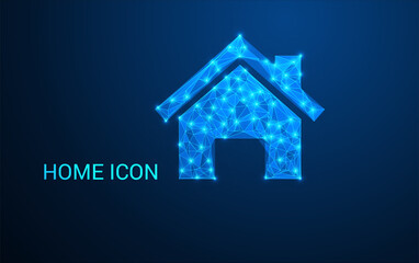 Abstract blue  house icon. Low poly style design.