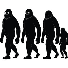 Epic Bigfoot Silhouette Vector Collection Featuring Forest, Mountain, and Mythical Cryptid Scenes in Minimalist Black Style