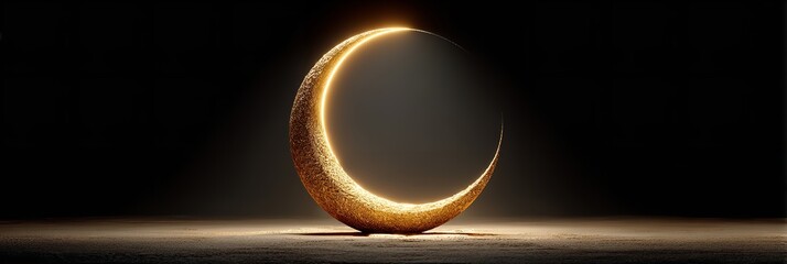 Ramadan Kareem Concept in 3D with a Golden Crescent Moon. Generative Ai