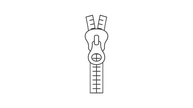 2D black simple thin line animation of zipper icon on white background, video representing clothing alteration.